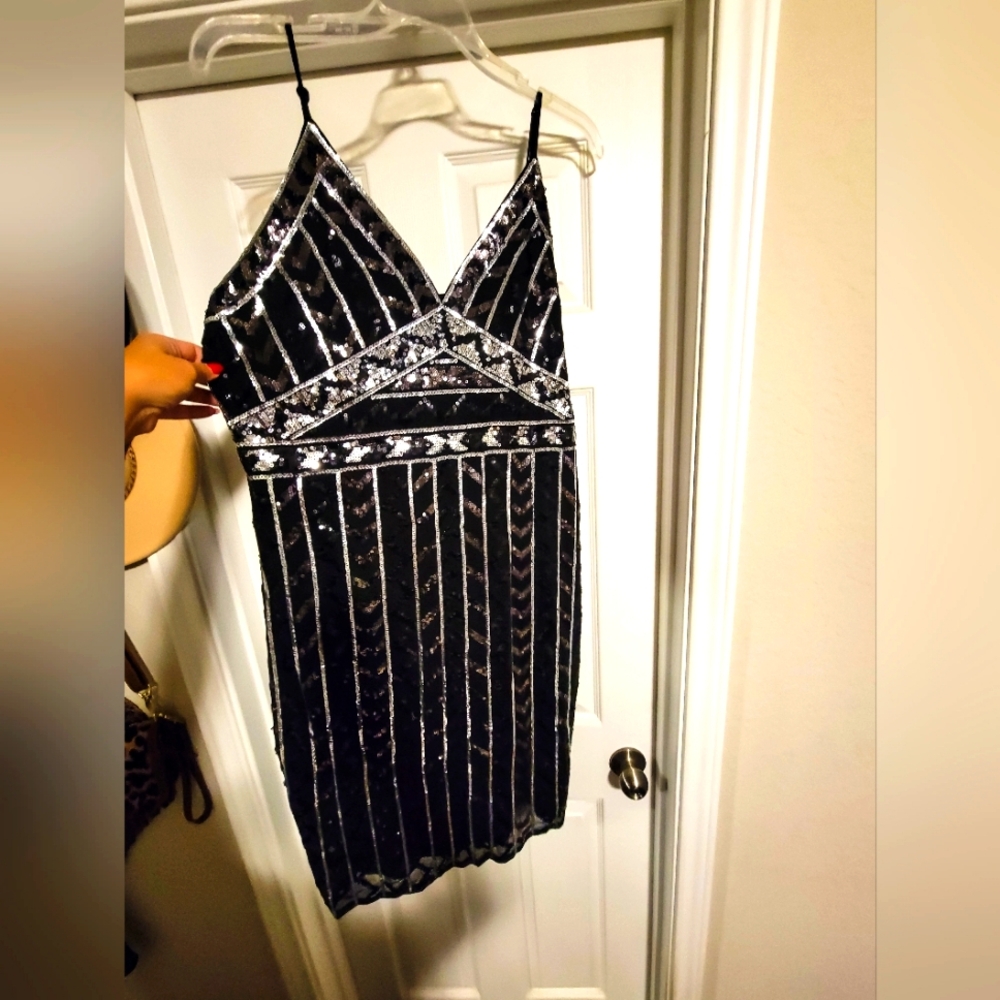 Elegant Black and Silver Sequin Dress